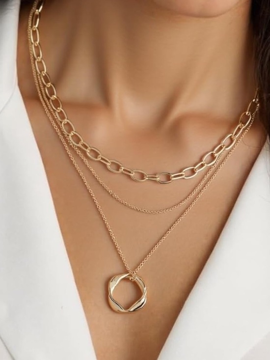 Anthropologie Jewelry - Anthropologie Gold Tone Three-Layer Necklace with Twisted Circle Pendant